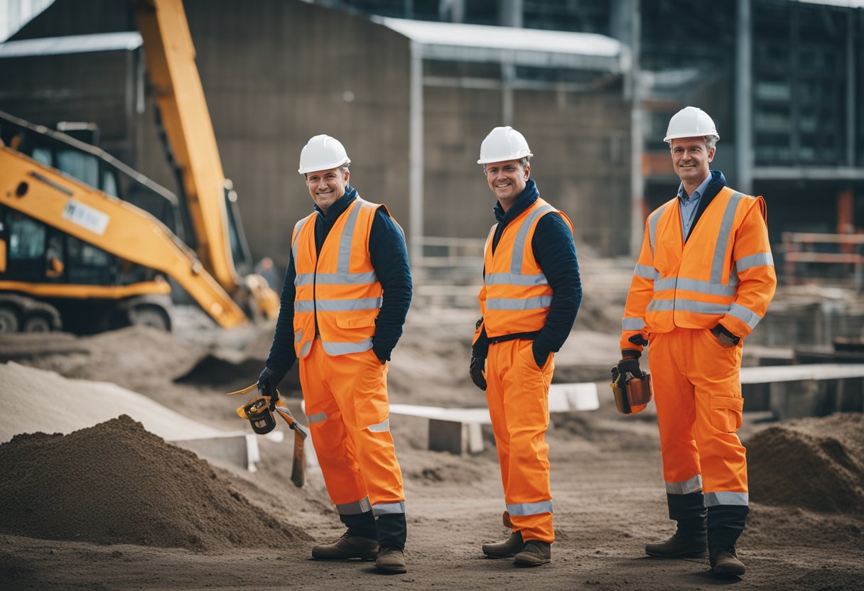 A construction site in Scotland with workers wearing safety gear and following health protocols